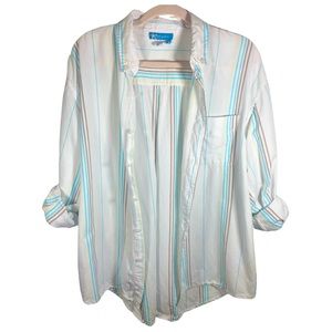 Fresh Produce Button Down Shirt, White and Blue, Women’s Large